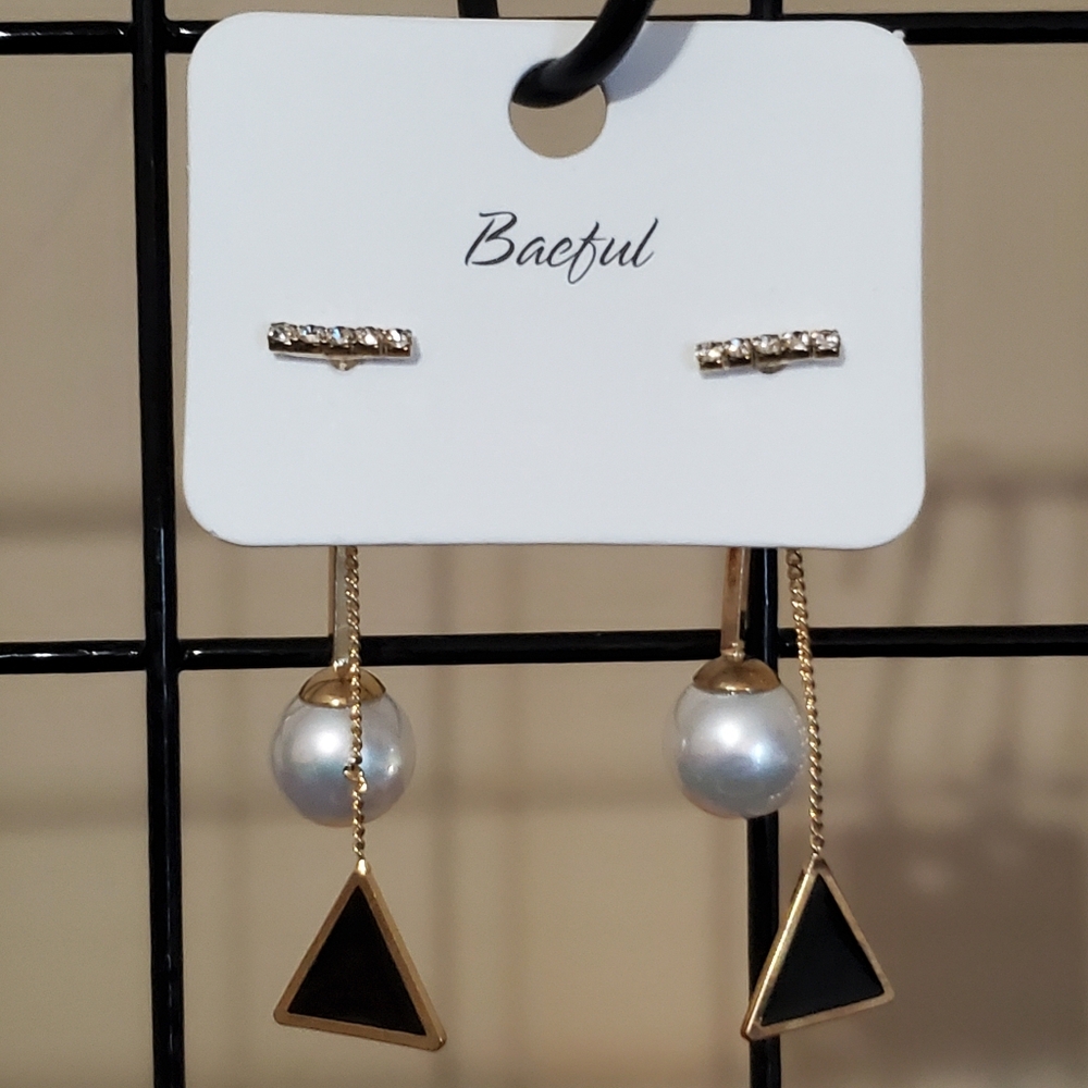 Triangle Pearl Drop Earrings